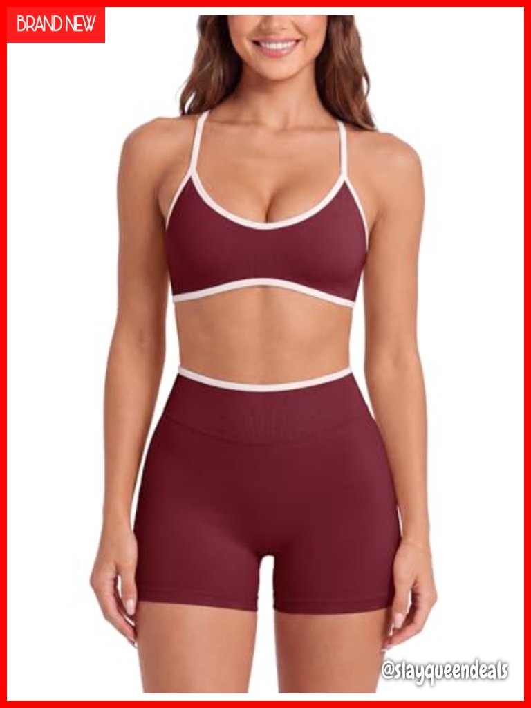 Two Piece Workout Set Seamless Sports Bra & Scrunch Biker Shorts